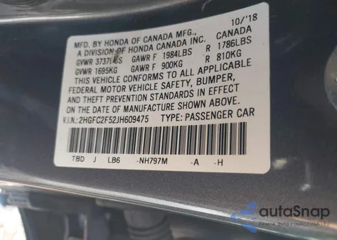 2018 Honda Civic Lx from USA, damaged, VIN 2HGFC2F52JH609475